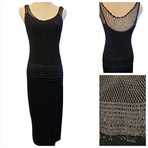 La Nuit Women's Black Dress slit vintage sz 10 velvet beaded formal